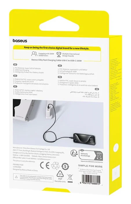 Baseus Cable Silky Series USB C a USB C 100W 1m Negro