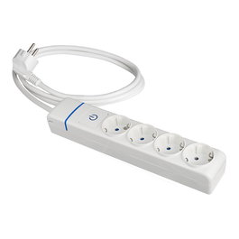 Solera Base Múltiple con 4 Tomas Schuko 2P+T, Interruptor Luminoso Azul, Cable 1.5 m H05VV-F 3G1.5 mm², IP20, Blanco/Azul