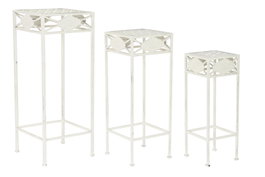 DKD Home Decor Set de 3 Mesas Auxiliares de Metal Blanco