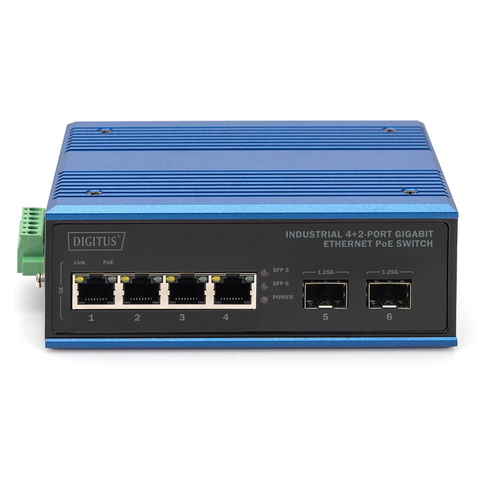 Digitus 4+2P Industrial Gigabit Ethernet PoE Switch No Administrado, 4 Puertos Gigabit Ethernet RJ-45, 2 Puertos SFP