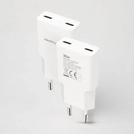 Nanocable Cargador de pared 2xUSB-C PD 30W Blanco