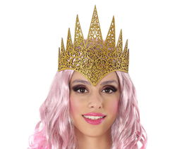 Corona Alta Dorada Brillante Princesa O Reina Fantasía Para Fiestas, Teatro Y Fotografía