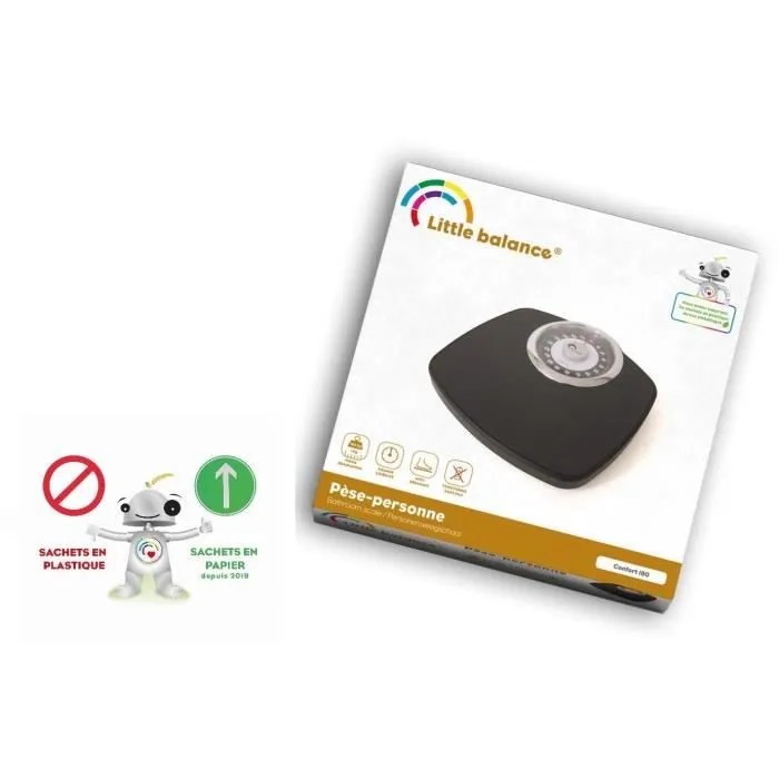Little Balance 8400 Comfort Báscula de Peso Corporal, 180 kg / 1 kg, Pantalla Grande, Compacta, Negra y Cromada