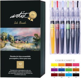 ARTIST BY ALEX BOG Estuche de 12 pinceles de tinta acuarelable colores surtidos