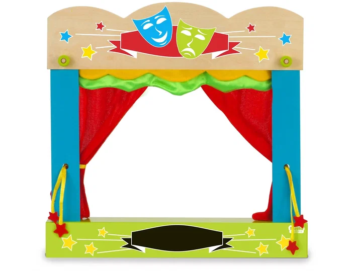 Fiesta crafts Teatro de sobremesa con marionetas de madera y tela 45x47 cm