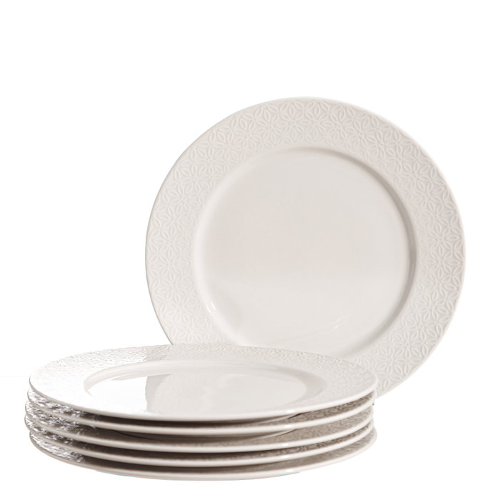 Ixia Juego de 6 Platos Llanos de Porcelana Blanca 27 x 27 x 2,30 cm