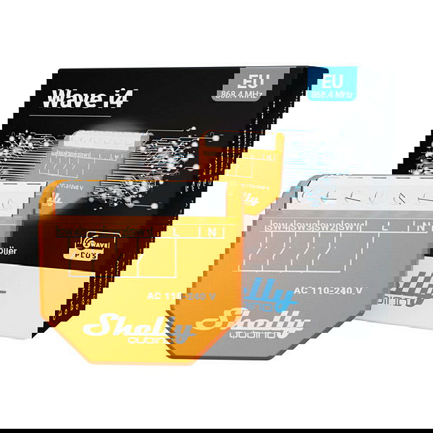 Shelly Wave i4 Relais Z-Wave Szenenaktivierer, Interruptor Inteligente Inalámbrico, Voltaje 110-240V, 16A, Naranja