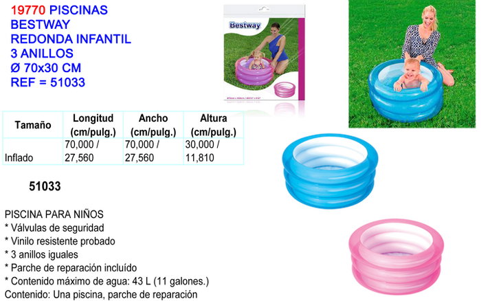 Piscina infantil redonda 3 anillos 70x30 51033 Piscina infantil redonda 3 anillos 70x30 51033