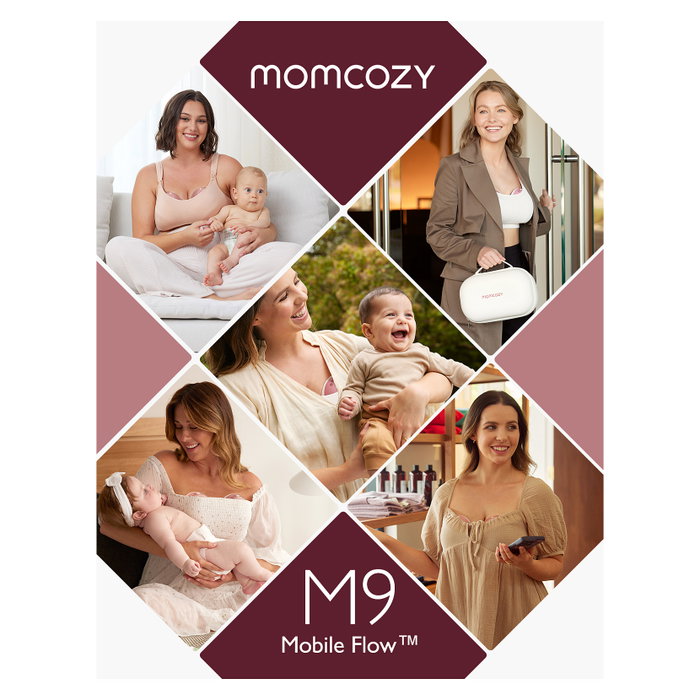 Momcozy M9 Sacaleches Doble Portátil con Batería y Caja de Almacenamiento, Granate