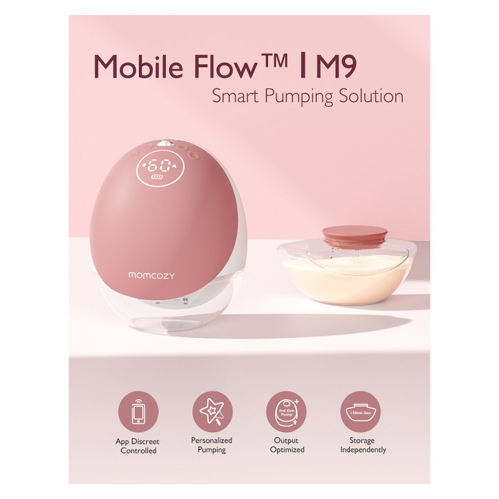 Momcozy M9 Sacaleches Doble Portátil con Batería y Caja de Almacenamiento, Granate