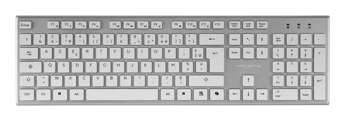 Tacens ZenithWFR Combo Teclado, Ratón y Alfombrilla Inalámbrico 3en1, Tecla Copilot IA, AZERTY Francés, Perfil Bajo, 3200 DPI, Blanco y Plata