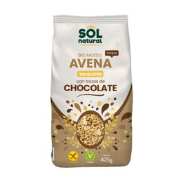 Sol Natural Muesli Avena Bio Sin Gluten con Chocolate 425g Alto Contenido en Fibra