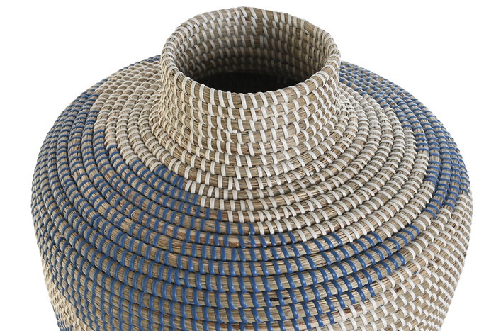 DKD Home Decor Jarrón Seagrass Natural y Azul 40x40x48 cm