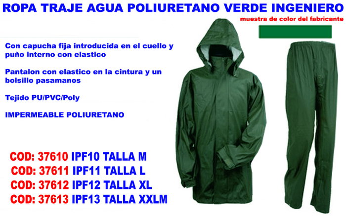 IPUF Traje de agua de poliuretano IPUF13 verde ingeniero XXL IPUF Traje de agua de poliuretano IPUF13 verde ingeniero XXL