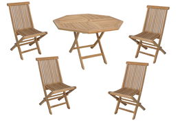 DKD Home Decor Mesa Comedor Plegable de Jardín y Terraza en Teca Marrón 120x120x75 cm - Set 5 Piezas (Mesa y 4 Sillas)