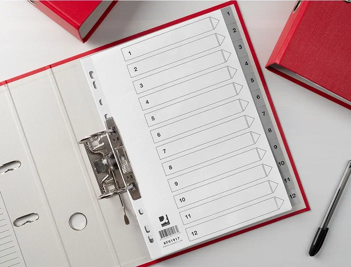 Q-connect Separador numérico plástico 1-12 Juego de 12 separadores Din A4 multitaladro Q-connect Separador numérico plástico 1-12 Juego de 12 separadores Din A4 multitaladro