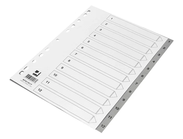 Q-connect Separador numérico plástico 1-12 Juego de 12 separadores Din A4 multitaladro Q-connect Separador numérico plástico 1-12 Juego de 12 separadores Din A4 multitaladro