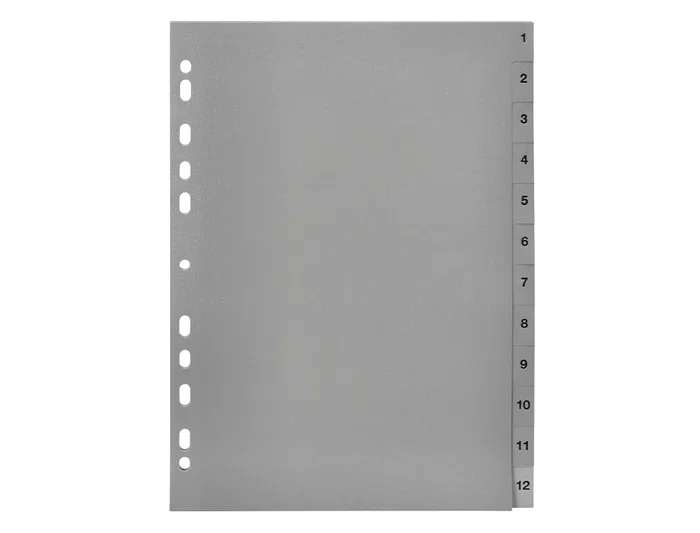 Q-connect Separador numérico plástico 1-12 Juego de 12 separadores Din A4 multitaladro Q-connect Separador numérico plástico 1-12 Juego de 12 separadores Din A4 multitaladro