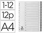 Q-connect Separador numérico plástico 1-12 Juego de 12 separadores Din A4 multitaladro