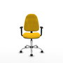 Silla de oficina Algarra con mecanismo Contacto permanente básico tapizada con Tela color Amarillo. Equipada con Base cromada, Brazos 1D y Ruedas de nailon 50 mm