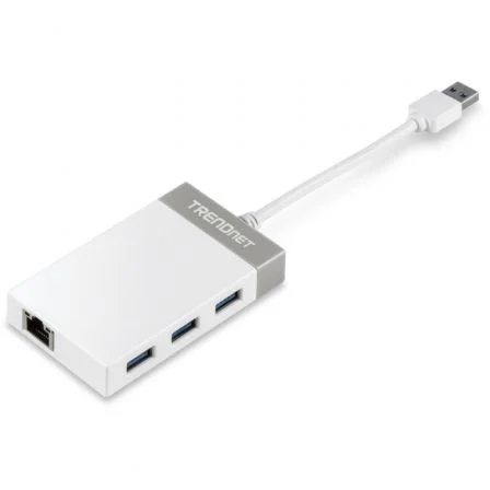 TRENDnet TU3-ETGH3 Adaptador USB 3.0 a Gigabit Ethernet con Hub de 4 Puertos, Blanco