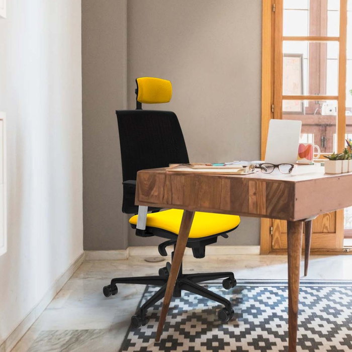 PIQUERAS Y CRESPO Silla Alares Sincro Malla Negra y Asiento Similpiel Amarillo