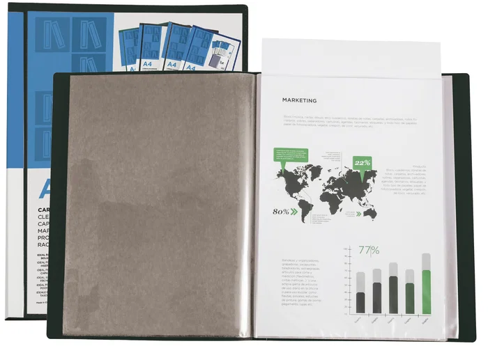 Liderpapel Carpeta 37735 Personaliza 40 Fundas Polipropileno DIN A4 Negra Portada y Lomo Personalizable