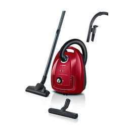 Bosch BGD38RD1H Serie 4 Aspiradora de tambor con Bolsa, 600W, 4L, Filtro Micro, Rojo, Cepillo para Polvo y Boquilla para Tapices Incluidos