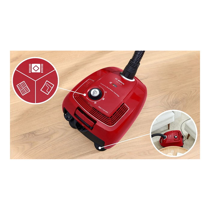Bosch BGD38RD1H Serie 4 Aspiradora de tambor con Bolsa, 600W, 4L, Filtro Micro, Rojo, Cepillo para Polvo y Boquilla para Tapices Incluidos Bosch BGD38RD1H Serie 4 Aspiradora de tambor con Bolsa, 600W, 4L, Filtro Micro, Rojo, Cepillo para Polvo y Boquilla para Tapices Incluidos