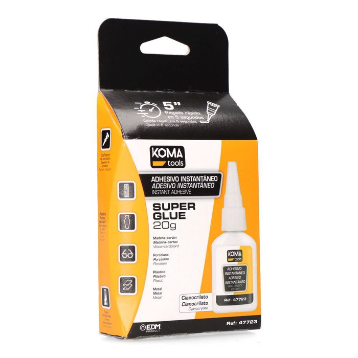 Koma Tools Adhesivo Instantáneo de Cianocrilato 20 g, Pegado Rápido en 5 Segundos para Multisuperficies, Resistente al Agua Koma Tools Adhesivo Instantáneo de Cianocrilato 20 g, Pegado Rápido en 5 Segundos para Multisuperficies, Resistente al Agua