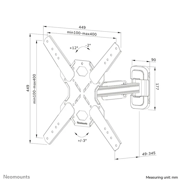 Neomounts WL40S-840BL14 Soporte de Pared Full Motion para TV hasta 165 cm (65"), 40 kg, VESA 400x400, Negro