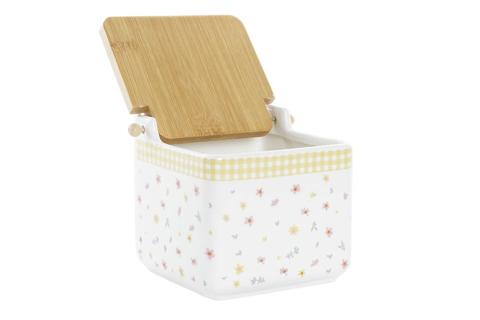 DKD Home Decor Salero Shabby Vichy Sweet Verde Rojo 12.5 x 11.5 x 12.5 cm Dolomita Bambú Apto Microondas Lavavajillas (6 Unidades)