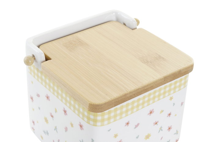 DKD Home Decor Salero Shabby Vichy Sweet Verde Rojo 12.5 x 11.5 x 12.5 cm Dolomita Bambú Apto Microondas Lavavajillas (6 Unidades)