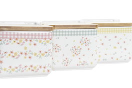 DKD Home Decor Salero Shabby Vichy Sweet Verde Rojo 12.5 x 11.5 x 12.5 cm Dolomita Bambú Apto Microondas Lavavajillas (6 Unidades)