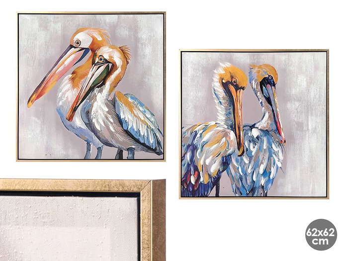 Giftdecor Cuadro Lienzo Marco Oro Pelicano Surtidos 62 x 62 cm Madera Tela Amarillo Azul Blanco (Set de 4) Giftdecor Cuadro Lienzo Marco Oro Pelicano Surtidos 62 x 62 cm Madera Tela Amarillo Azul Blanco (Set de 4)