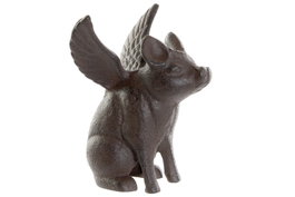 DKD Home Decor Sujetapuertas de Hierro Colado Cerdito Marrón