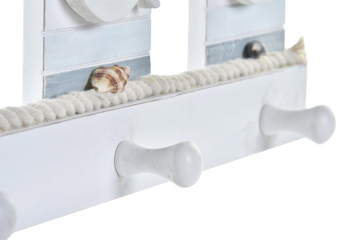 DKD Home Decor Perchero de Pared de Madera y Cuerda con Casitas Azul DKD Home Decor Perchero de Pared de Madera y Cuerda con Casitas Azul
