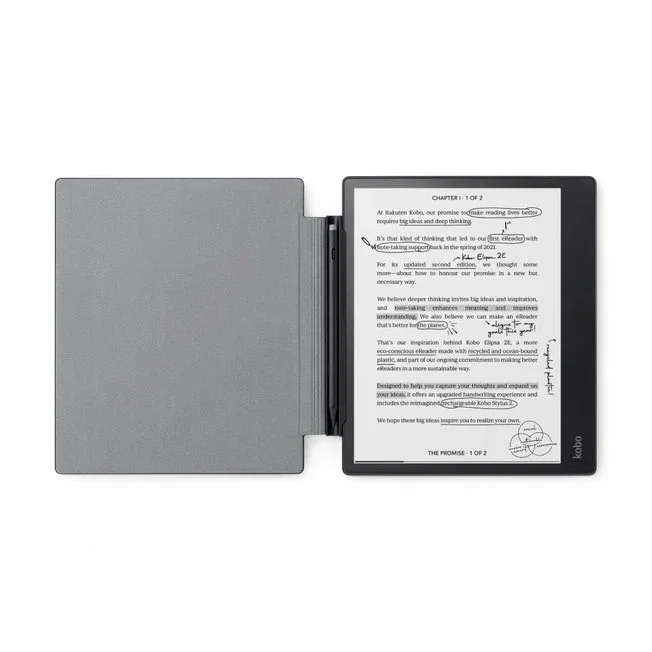 Kobo N605-AC-BK-E-PU Funda Tipo Libro para Kobo Elipsa 2E de 10.3 Pulgadas (26.2 cm), Fabricada en Plástico Reciclado - Color Negro