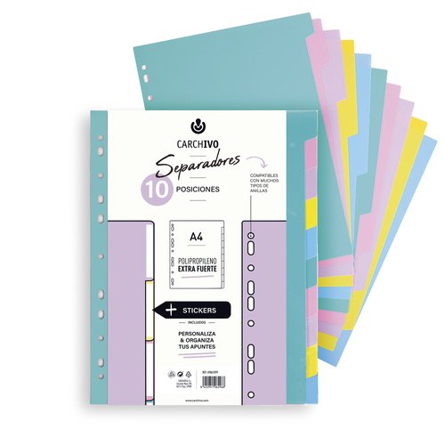 CARCHIVO Separadores Soft PP Extra Fuerte A4 con 10 pestañas (Set de 10) CARCHIVO Separadores Soft PP Extra Fuerte A4 con 10 pestañas (Set de 10)