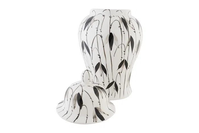 DKD Home Decor Tibor de Porcelana Hojas Blanco 22x22x42 cm DKD Home Decor Tibor de Porcelana Hojas Blanco 22x22x42 cm