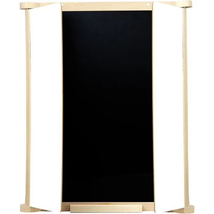 Jeujura Tríptico Cuadro Mural en Madera Natural JEU3225280879109 con Persianas Centrales de Pizarra y Tiza/Fieltro, Accesorios Incluidos, 82x56 cm