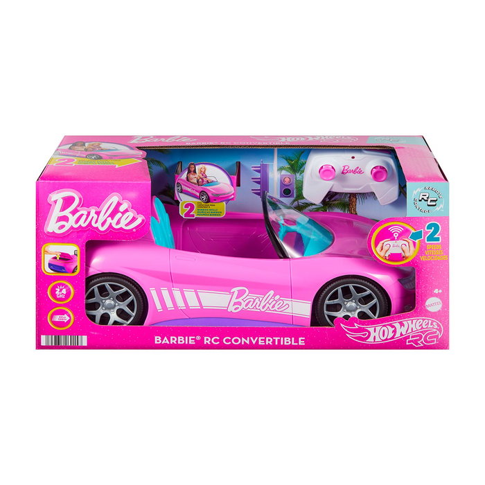 HOT WHEELS BARBIE JBH05 Coche Teledirigido Descapotable Rosa para 2 Muñecas, Juguete R/C, +4 años