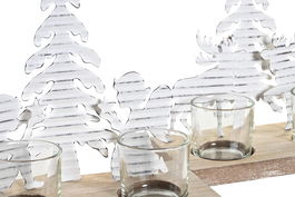 DKD Home Decor Portavelas Navidad Moderna Blanco Natural Madera Metal 9 x 18 x 18 cm (4 Unidades)