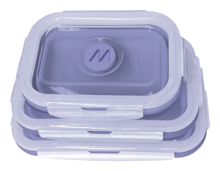 Muitomas Set de 3 Fiambreras Lunchbox Plegables de Silicona Reutilizables con Tapa, Color Violeta Muitomas Set de 3 Fiambreras Lunchbox Plegables de Silicona Reutilizables con Tapa, Color Violeta