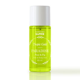Saphir Bruma Hair & Body Mist Paradise, Aroma Pera e Higo (Pear & Fig), Colección Tropic Gold, 100 ml, Spray Perfumado para Cuerpo y Cabello