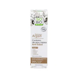 SO’BIO ETIC Contorno de Ojos y Labios con Ácido Hialurónico y Aceite de Argán 15 ml - Crema Hidratante Reafirmante, Ilumina y Suaviza - Certificado ECOCERT