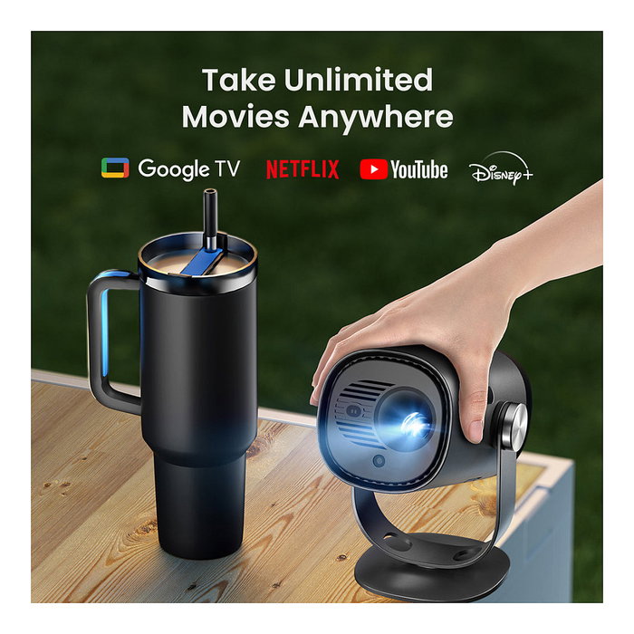 Dangbei Freedo Mini Proyector Portátil 1080p Full HD, 450 Lúmenes ANSI, Proyector Inteligente Android TV con Batería, WiFi, Bluetooth, Zoom, 16GB, Negro