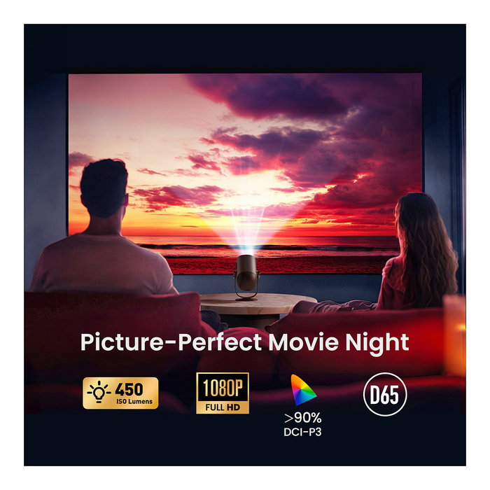 Dangbei Freedo Mini Proyector Portátil 1080p Full HD, 450 Lúmenes ANSI, Proyector Inteligente Android TV con Batería, WiFi, Bluetooth, Zoom, 16GB, Negro