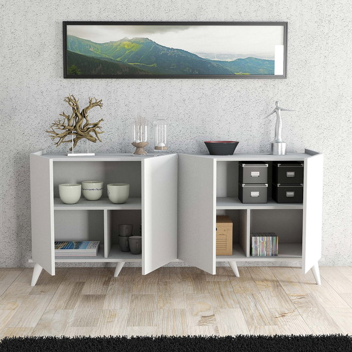 Hanah Home Consola Bohemia 1602 Blanco Tablero Partículas Melamina 18mm Medidas 180x80.8x45cm Estantes Amplio Almacenamiento Hanah Home Consola Bohemia 1602 Blanco Tablero Partículas Melamina 18mm Medidas 180x80.8x45cm Estantes Amplio Almacenamiento