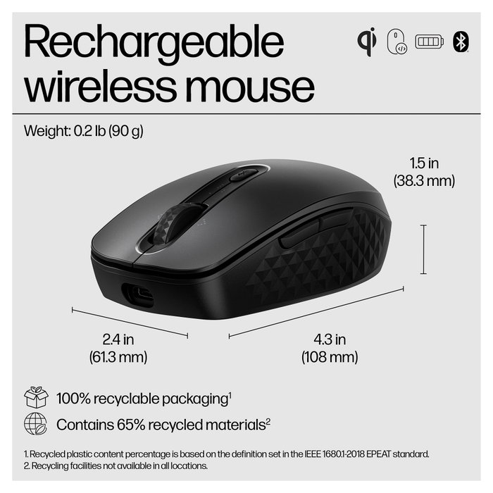 HP Ratón 695 Inalámbrico Recargable Negro HP Ratón 695 Inalámbrico Recargable Negro